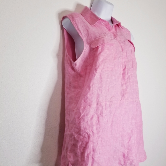 Jones ny linen pink sleeveless button up blouse - Picture 3 of 7